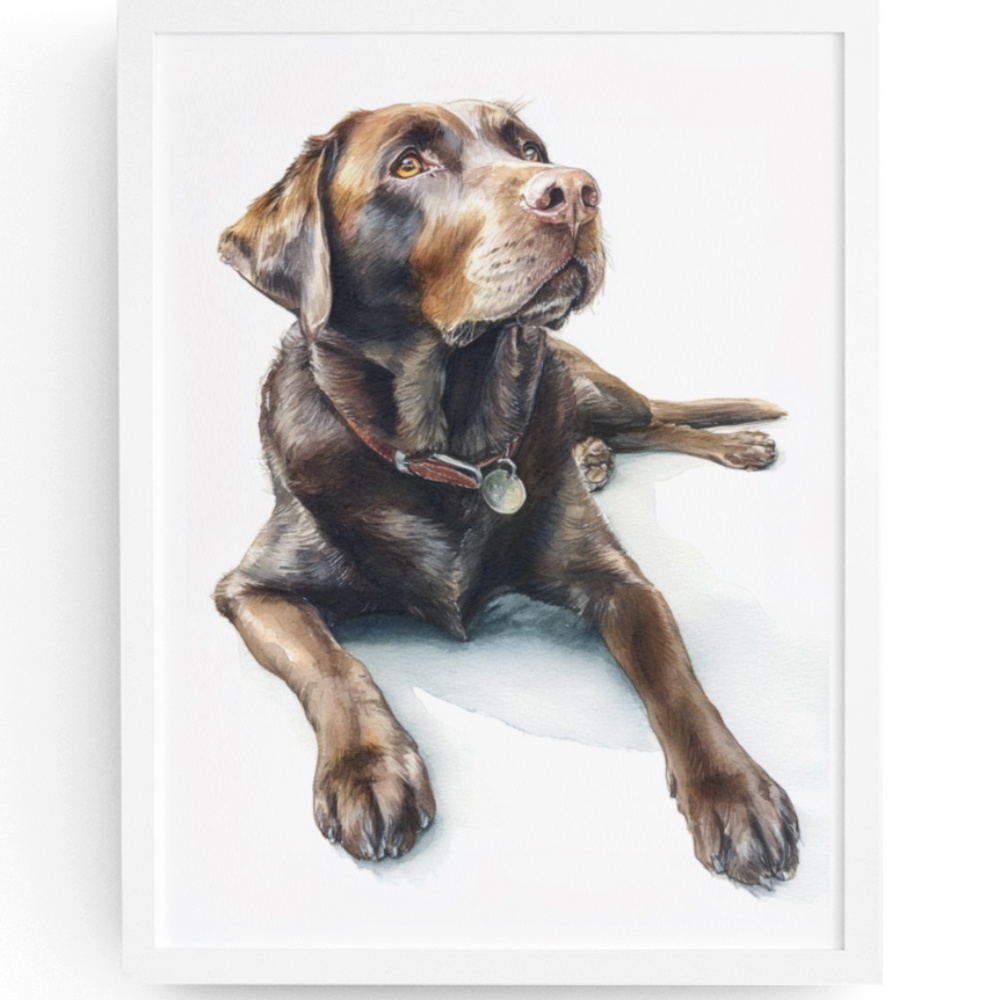 Watercolor Brown Labrador Retriever Dog Portrait Wall Art Print, Unframed